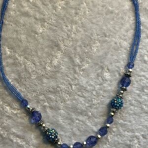 Blue and Silver Beaded Necklace with Sparkling Accents